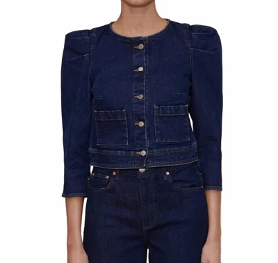 Le Jean Sienna Puff Sleeved Boxy Jacket In Blue