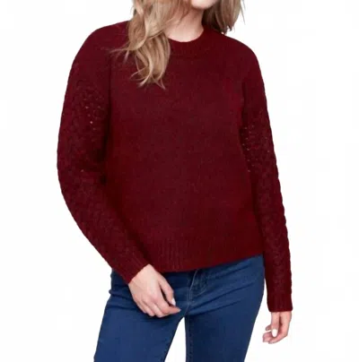 Charlie B Cabernet Fishnet Sleeve Sweater In Red