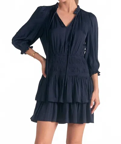 Elan Tie Neck Dress In Navy In Blue