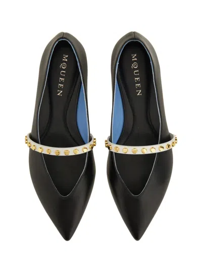 Alexander Mcqueen Studded Strap Ballerina Shoes In Black