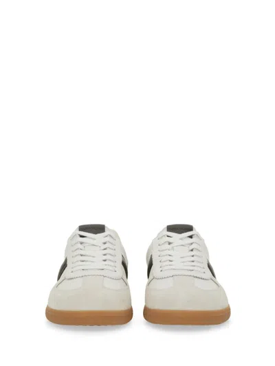 Tom Ford Archer White Low Top Sneakers With Logo Lettering On Tongue And Heel And Contrasting Heel In Leather In White
