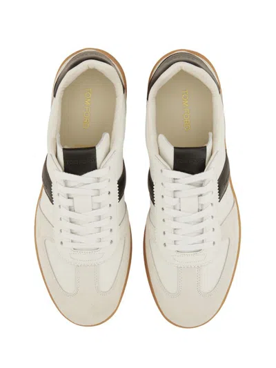 Tom Ford Archer White Low Top Sneakers With Logo Lettering On Tongue And Heel And Contrasting Heel In Leather In White