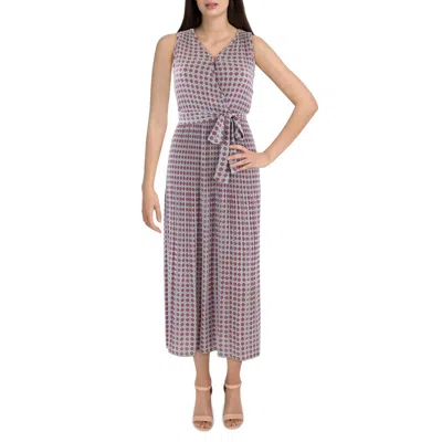 Tahari Womens Printed Chiffon Midi Dress In Red