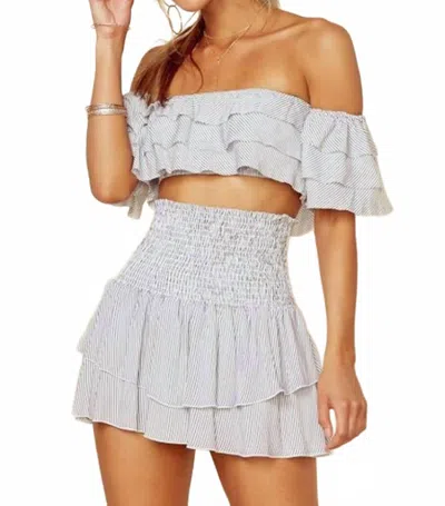 Blue Life Lola Off The Shoulder Crop Top In White Black Pinstripe