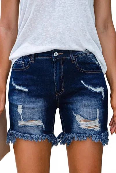 Kelsey Randall High Waist Distressed Skinny Fit Denim Shorts In Blue In Blue