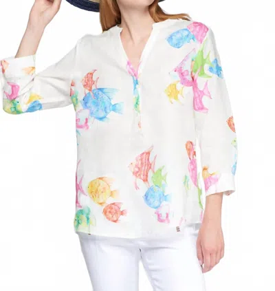 Vilagallo V Neck Watercolor Print Blouse In White In White