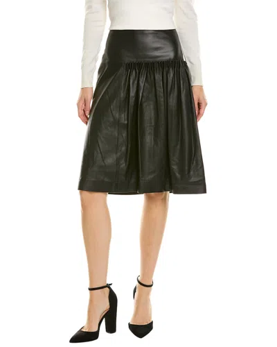 Ferragamo Leather Knee Length Skirt In Black