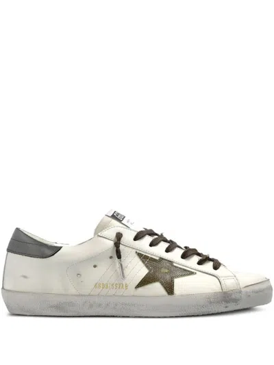 Golden Goose Super-star Sneakers With Lizard Effect Star And Grey Heel Tab In White