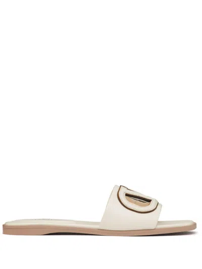 Valentino Vlogo Signature Flat Leather Sandals In Neutral