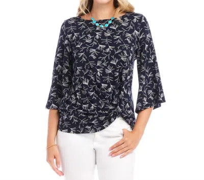Karen Kane Floral Flare Sleeve Pick-up Top In Blue