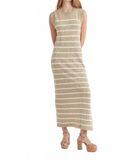 Evercado Maggie Sleeveless Striped Sweater Dress In Taupe