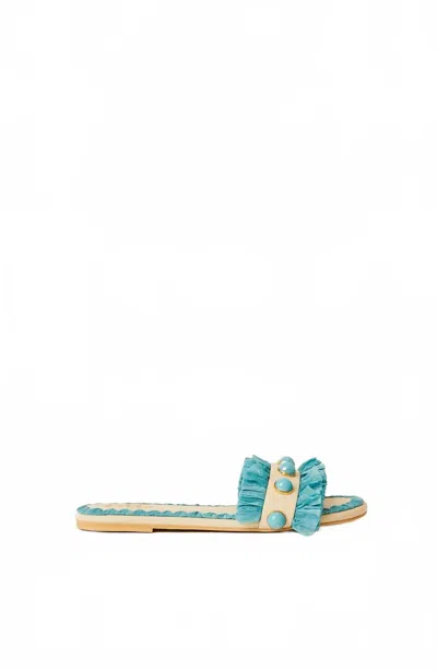 Btb Los Angeles Women's Valentina Fringe Slide In Shell/turquoise