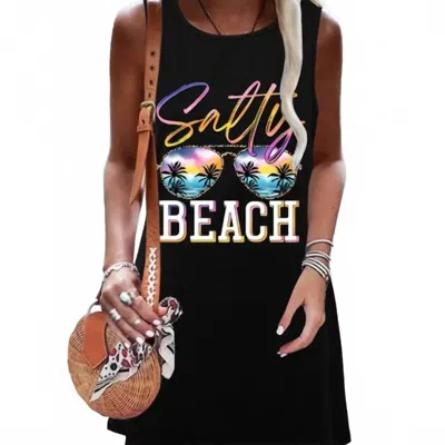 Unishe Salty Beach Tank Dress In Black In Black