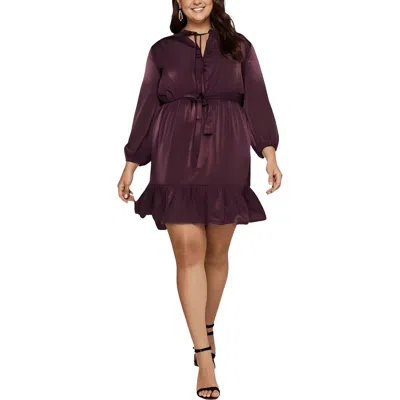 Black Tape Plus Womens Ruffled Manmade Fit & Flare Dress In Burgundy