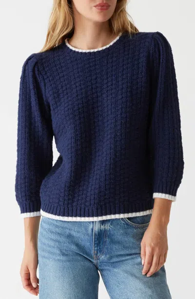 Michael Stars Leonora Tipped Puff Sleeve Cotton Blend Sweater In Nocturnal