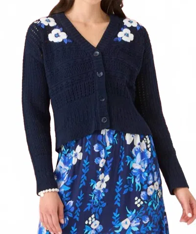 Alivia Carrie Cardigan In Navy Augusta Floral Embroidery