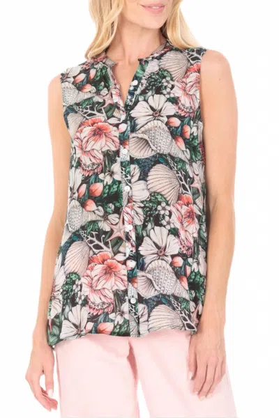 Apny Button Up Tank Top In The Sea-side Floral Print
