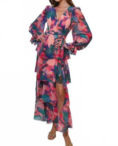 Hutch Julia Wrap Dress In Watercolor Abstract Floral In Multi