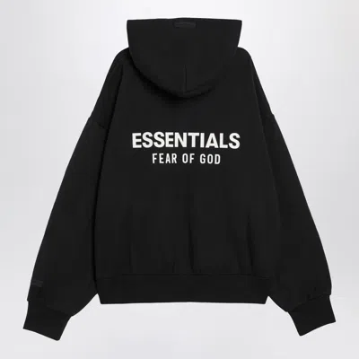 Essentials Logo Print Zip-up Hooded Sweatshirt In Black
