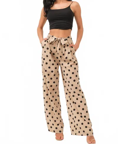 Tea & Cup Presly Polka Dot Wide Leg Pants In Taupe/black