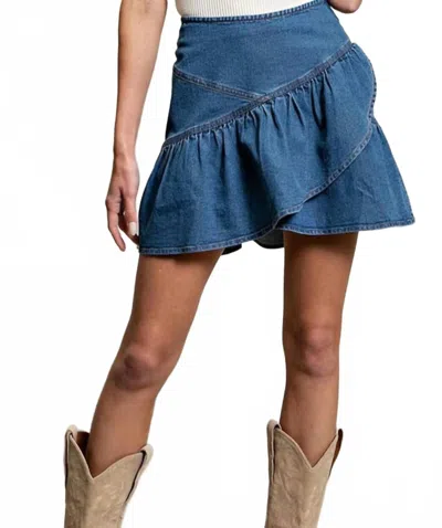 Eesome Danielle Ruffled Denim Mini Skirt In Blue In Blue