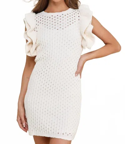 Jacquie The Label Crochet Ruffle Sleeve Mini Dress In Ivory In White