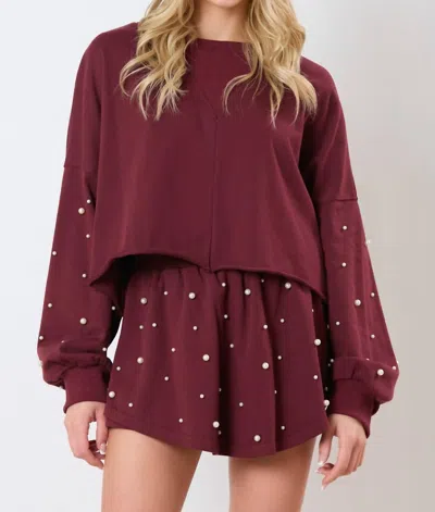Fantastic Fawn Mini Pearls Top In Burgundy In Animal Print