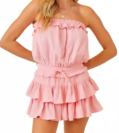 Sewn And Seen Blaire Strapless Ruffled Romper In Pink