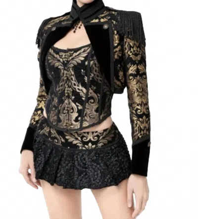 Pentagramme Gothic Jacquard Open Front Bolero Jacket In Gold