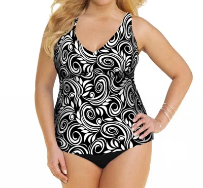 Always For Me Ruched A-line Tankini Top - Plus In Afm White Scroll