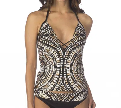 Kenneth Cole Desert Romance Strappy Front Push Up Tankini Top In Black In Black