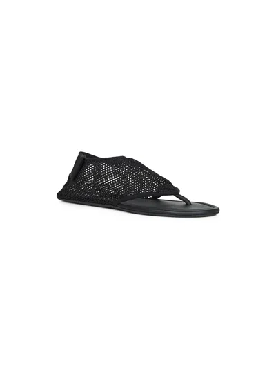 Alaïa Women Black Fishnet Fabric Thing Sandals