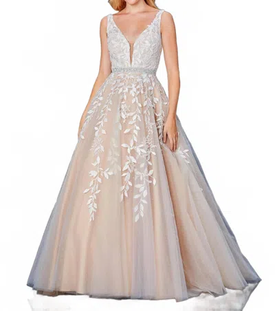 Amarra V-neck Tulle Lace Ballgown In Ivory Nude