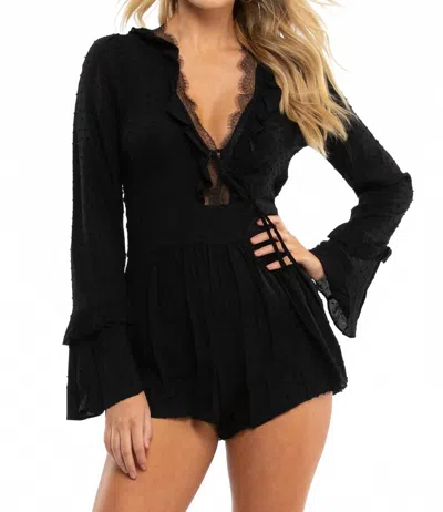 Blue Life Bowie Long Sleeve Romper In Black Lace