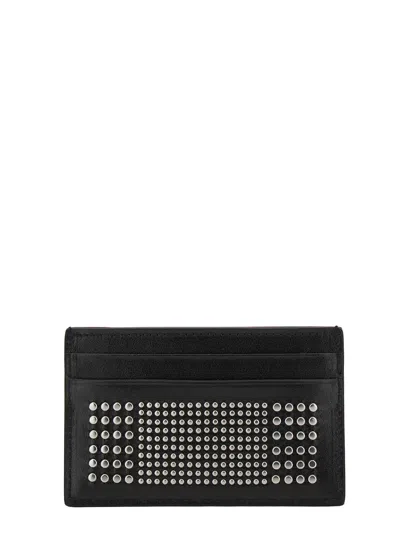 Alexander Mcqueen Black Card-holder With Silver-finished Studs In Leather Man