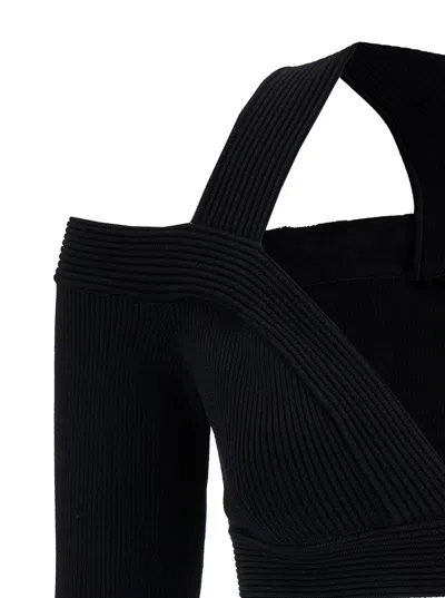 Alexander Mcqueen Black Cropped Top With Shoulders Cut-out In Stretch Viscose Blend Woman In Black
