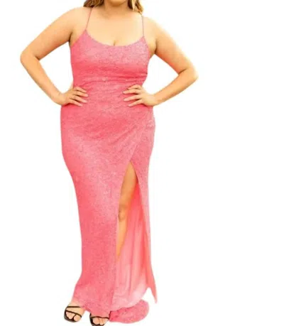 Primavera Sparkly Prom Dress In Neon Pink In Pink