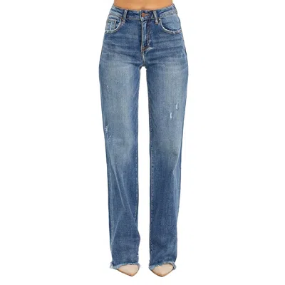 Risen High Rise Long Straight Jeans In Dark Denim