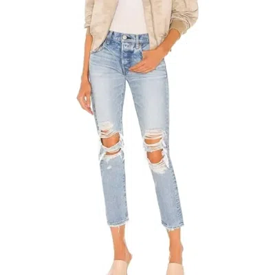 Moussy May Tapered-mid Jeans In Light Blue In Blue