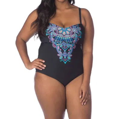 Kenneth Cole Reaction Bandeau One Piece Swimsuit - Plus In Kkc Dream Weaver In Gray