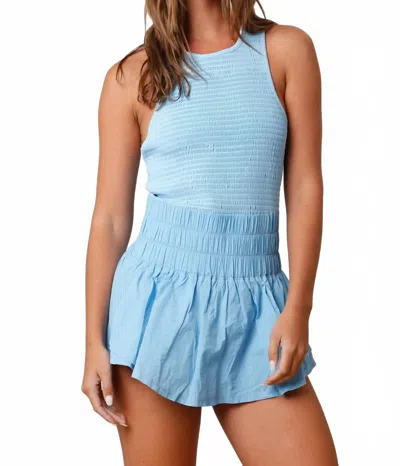 Peach Love Lynn Smocked Chest Romper In Blue In Blue