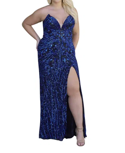 Primavera Strapless Prom Dress In Black Blue In Blue