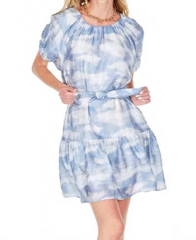 Joy Joy Ruched Round Neck Mini Dres In Clouds In Blue