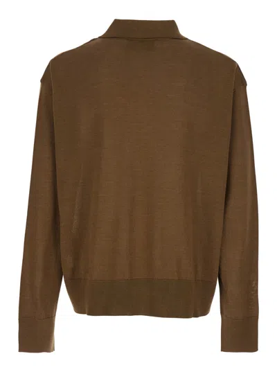 Ami Alexandre Mattiussi Ami Paris Men Brown Polo Shirt With Classic Collar And Logo Embroidery On The Front In Wool And Silk In Brown