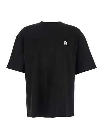 Amiri Black Crewneck T-shirt With Logo Embroidery On The Front In Cotton Man In Black