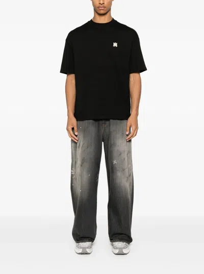Amiri Black Crewneck T-shirt With Logo Embroidery On The Front In Cotton Man In Black
