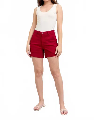 Judy Blue High Waist Tummy Control Garment Heart Shaped Pocket Trouser Denim Short In Red In Red