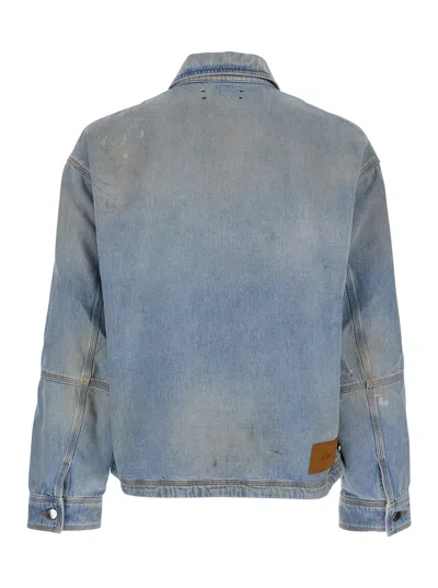 Amiri Blue Jacket With Classic Collar And Logo Patch On Front And Rear In Denim Man In Blue