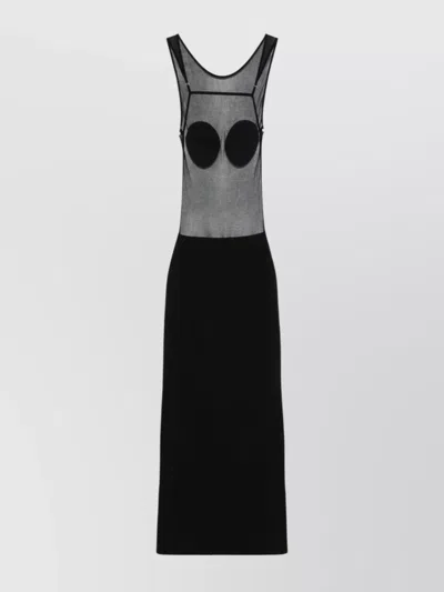 Jacquemus Backless Sheer Panel Midi Dress In Black