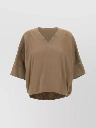 Fabiana Filippi Asymmetrical Hem Linen Viscose Blouse In Brown